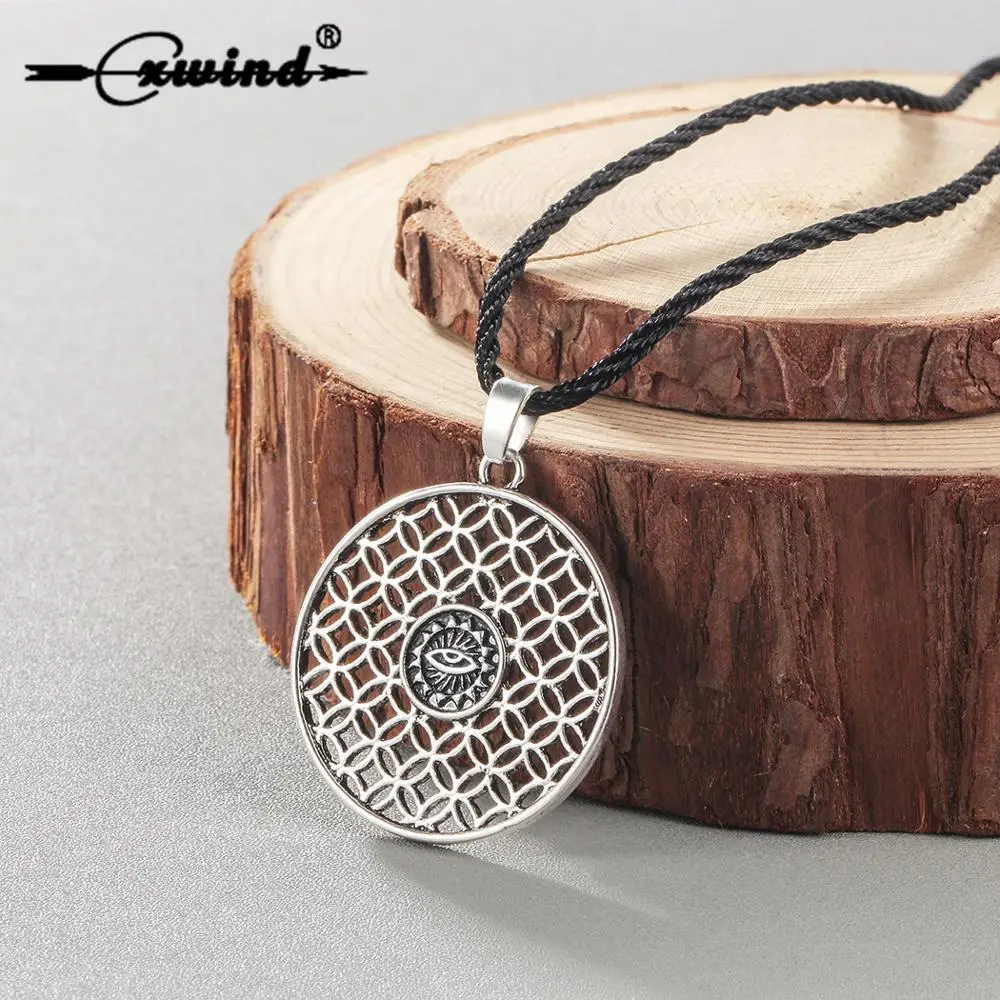 Cxwind Fashion Flower of Life Mandala Vintage Hollow Round Circle Charm Pendant Necklace Cross Women Ancient Choker Jewelry