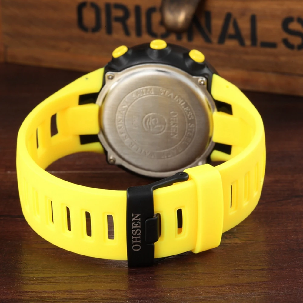 Ohsen Fashion Women Sports Watches Waterproof Ladies Jelly LED Digital Wristwatch Yellow Swimming Diving Men Clock Montre Femme