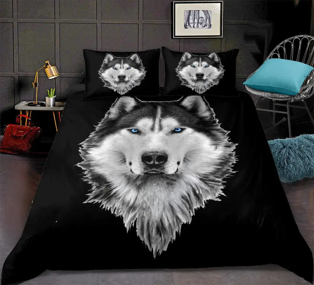 

Dog Bedding set cool animal Duvet cover set for teen Husky bed set boy Bed line with pillowcases king black home textile