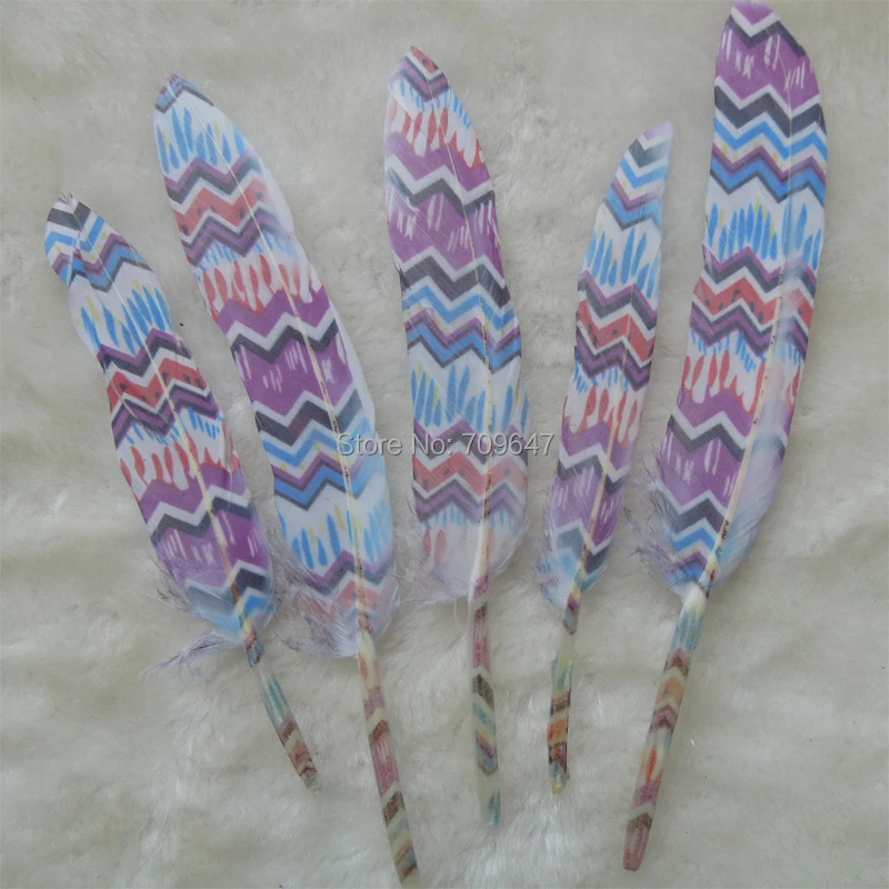 

50PCS/lot!Goose feathers with Wave pattern Print Craft Loose Feathers Art Project Decorate Costume Pen,9-15cm