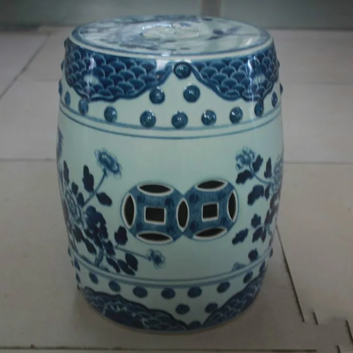 Jingdezhen Ceramic stool Handpainted Ancient Blue And White Bird Round stool Porcelain Balcony Bathroom stool