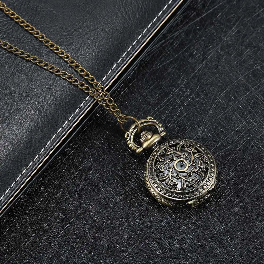 Newly Fashion Vintage Women Pocket Watch Alloy Retro Hollow Out Flowers Pendant Clock Sweater Necklace Chain Watches Lady Gift