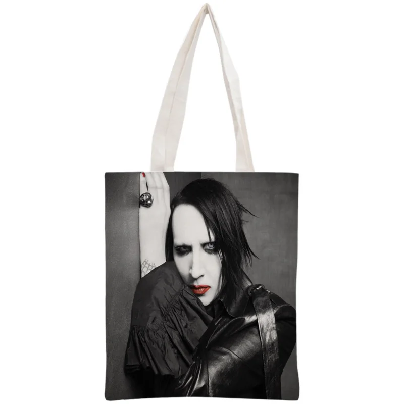 Nach Marilyn Manson Einkaufstasche Handtasche Frauen Schulter Faltbare Leinwand Einkaufstaschen Anpassen ihre bild