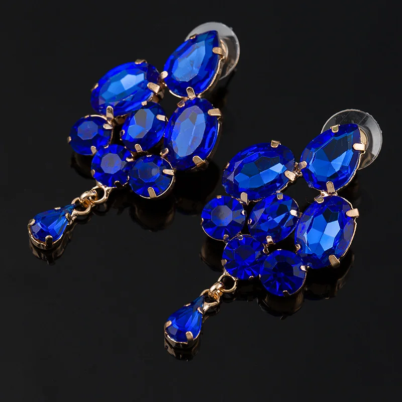 YFJEWE Fashion Jewelry Blue Crystal Artificial Gem Patchwork Flower Ladies Sexy Big Gold Color Drop Earrings For Women #E025