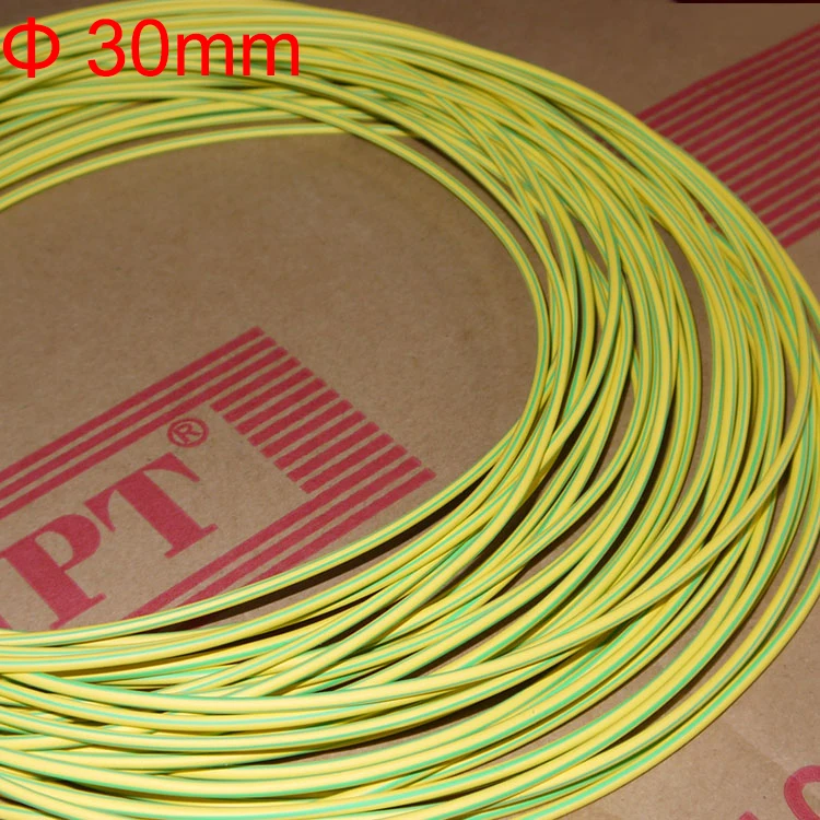 1M 30mm Dia 2:1 Double Color Earth Line Cable Flame Retardant Yellow-Green Yellow & Green Heat Shrinking  Tubing Shrinkable Tube