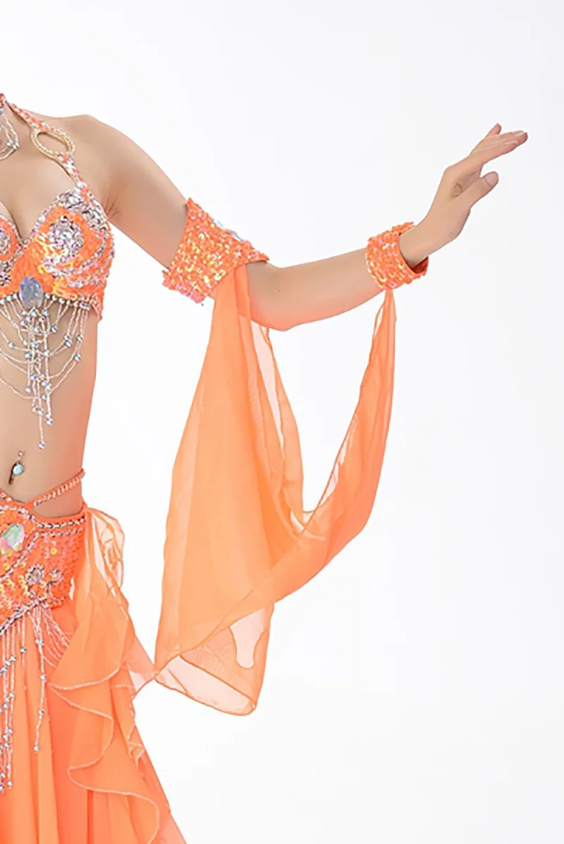 Belly Dance Costume Performances Accessories 1 Piece Arm Sleeves Wrist Adjustable Chiffon Sleeve Sequins Armbands 10 Colors