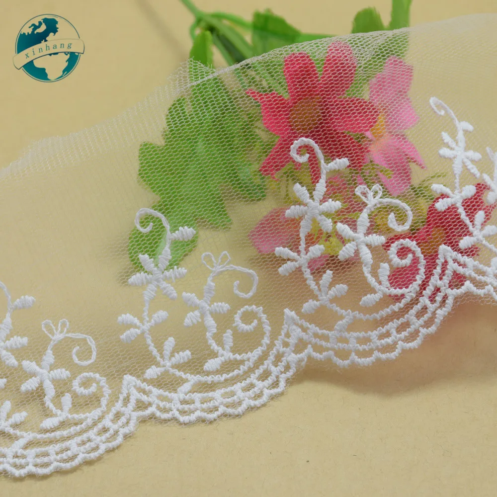 10yards 6.5cm White Cotton Lace Embroidery Sewing Ribbon Guipure  African Fabric Trim Warp Knitting DIY Garment Accessories#1762