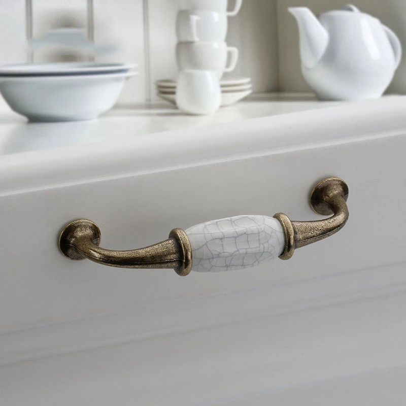 High-end Zinc Alloy Crack Fine Yellow Ceramic Door Handle Cabinet Closet Handles Jane European Furniture Hardware Accessories