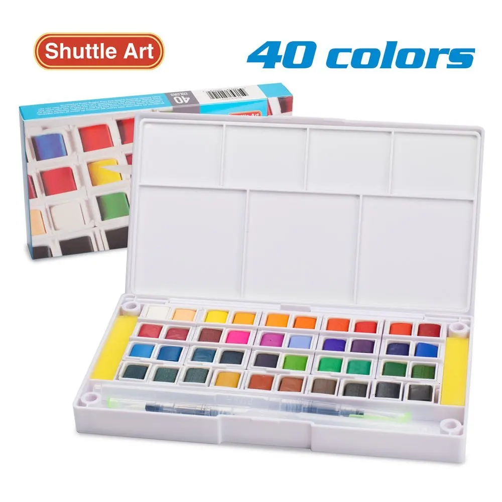 

Watercolor Paint Set,40 colors Watercolors Sketch Set with Brush-Travel Case includes 2 Water Brushs-2 Sponges-1 Mixing Palette