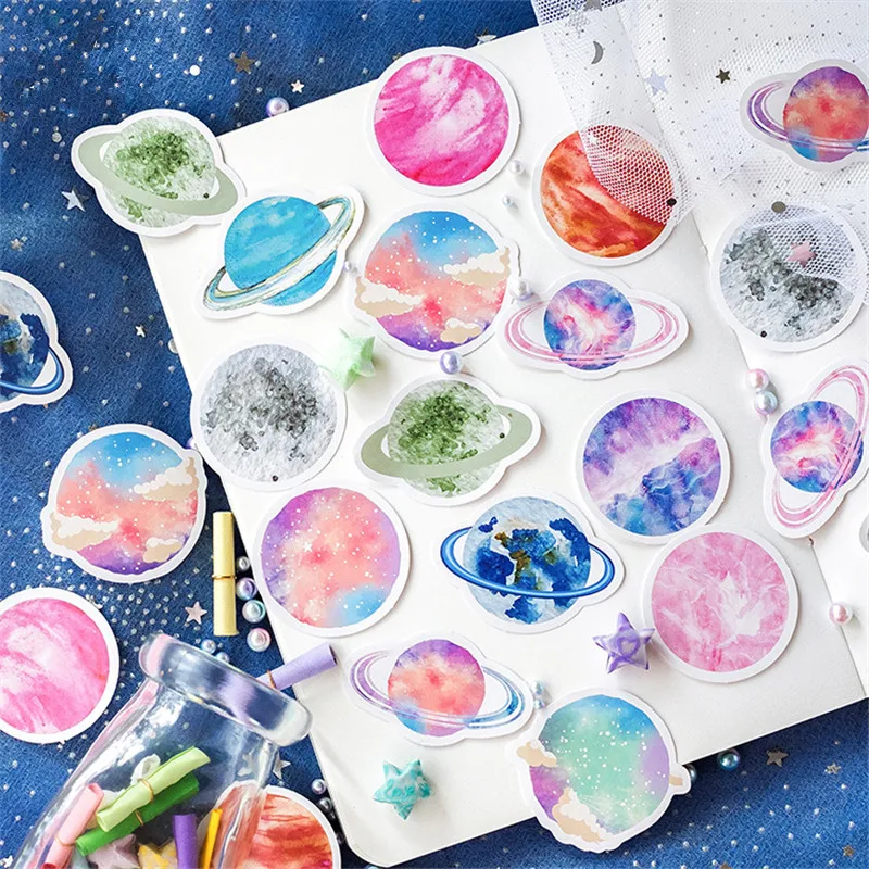 45pcs Kawaii Cosmic planet Travel Diary Planner Decorative Stickers Adhesive Stickers Scrapbooking Craft Stationery Stickers