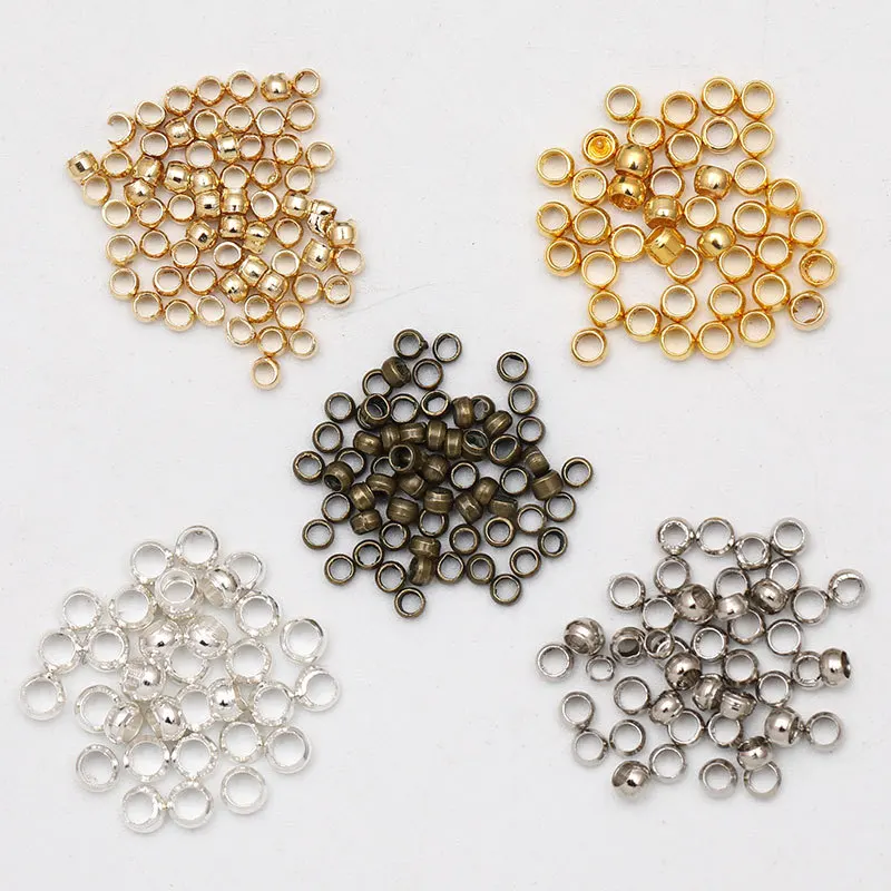 

300pcs/lot 2mm 3mm Round Crimp Beads End Beads Metal Copper Gold Silver Color Stopper Beads for Diy Jewelry Findings Components