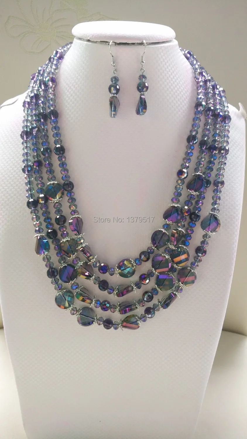 Free shopping Fashion DIY 4 rows jewelry Multi 12 color Crystal beads necklace,Earrings/sets EE003