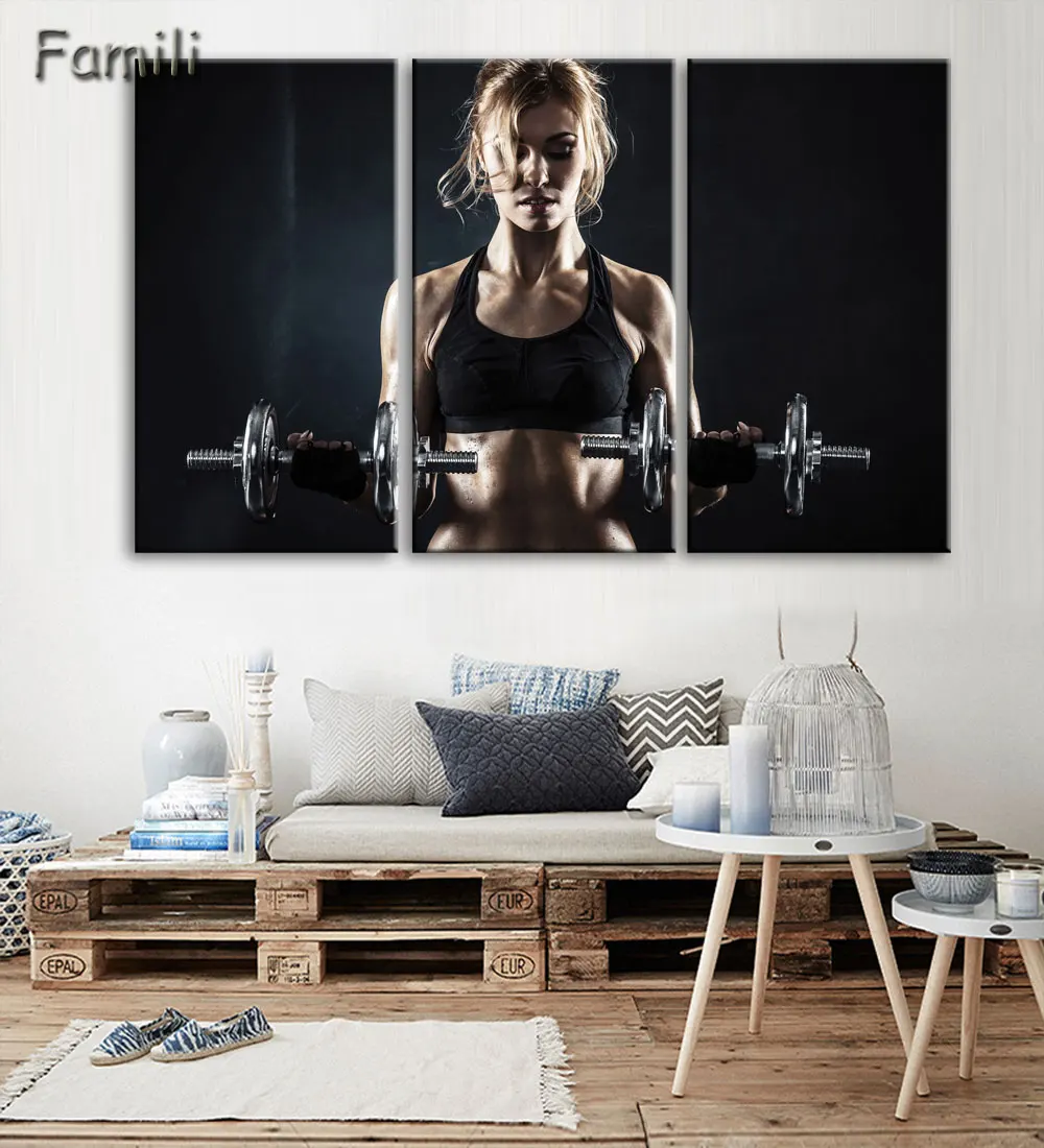 

3pcs Wall Art Poster Bodybuilding Exercise Fitness Sports Painting Canvas Printing Unframed Modular Pictures,nordic decoration