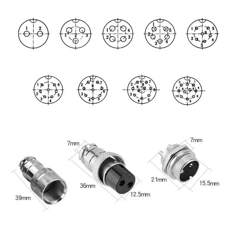 Gx16 2/3/4/5/6/7/8/9 Docking Connect Aviation Interface Plug Socket Butt-Joint Connector Even Joint