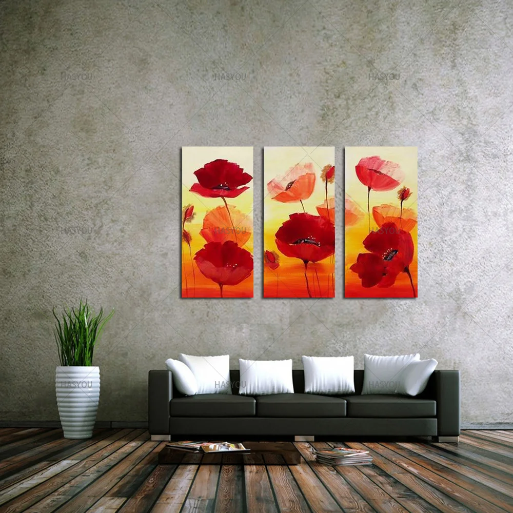 hand painted flowers Dancing Petals Modern Canvas knife painting Floral Oil Painting Wall Art pictures for living room 3 pieces