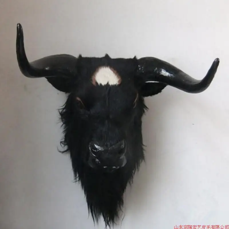 big simulation cattle head model,polyethylene&fur black yak head doll about 56x38x50cm 191