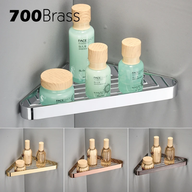 

Fashion Double Tier Bathroom Shower Shelf Rack Wall Mounted Brass Polished Chrome Bathroom Corner Shelf Accessories