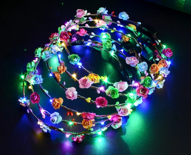 1000pcs/lot Flashing LED Glow Flower Crown Headbands Light Party Floral Hair Garland Wreath Wedding Flower Girl Headpiece decor