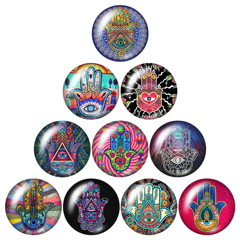 

Beauty Evil Eye patterns 10pcs mix 12mm/16mm/18mm/25mm Round photo glass cabochon demo flat back Making findings ZB0990