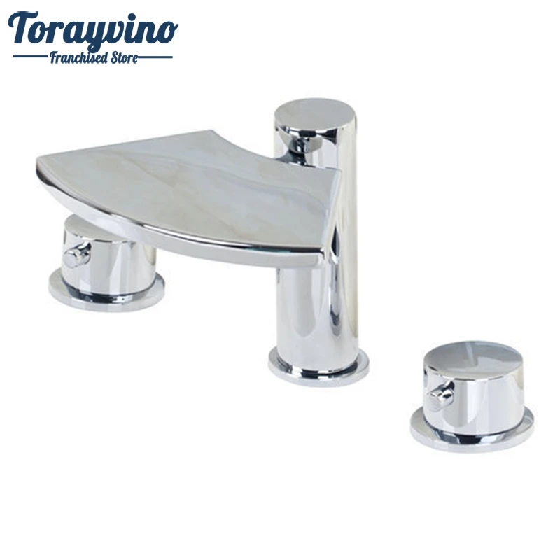 Bathroom Double Handles faucets ducha grifo Bathtub Basin New Brand Waterfall Spout Chrome 3 Pieces Water Tap Sinks Mixers Taps