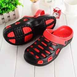 Summer Lightweight Red Men Sandals Flat Round Toe Waterproof Couple Sandals Leisure Garden Shoes Candy Color Slip-on Hole Shoes