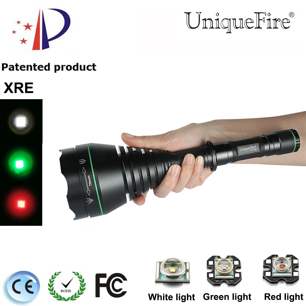 

UniqueFire UF-1508 T75 XRE(G/R/W) Long Range LED Flashlight For Hog&Coyote Hunting Adjustable illumination 3Mode