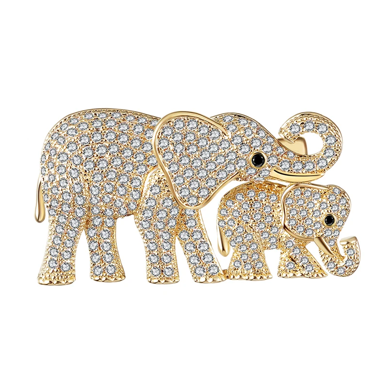 Lovely Elephants Zircon Brooches Pins Rhinestone Animal Brooch Elephant Baby & Mother Jewelry Brooches 2020 Mother's Day Gift image 2