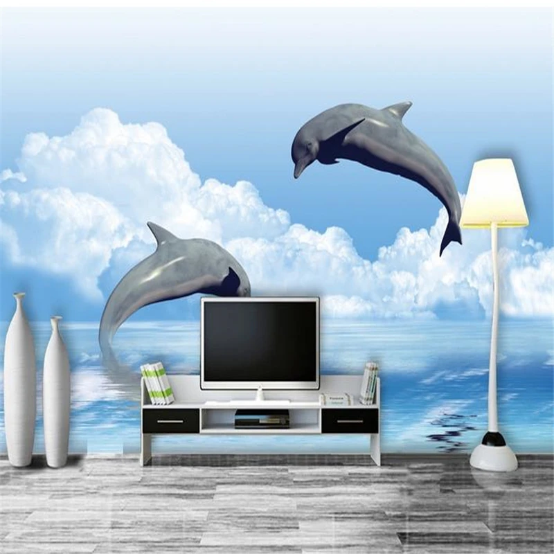 beibehang murals wallpaper beautiful dolphins backdrop murals TV backdrop wallpaper living room bedroom waterfall murals