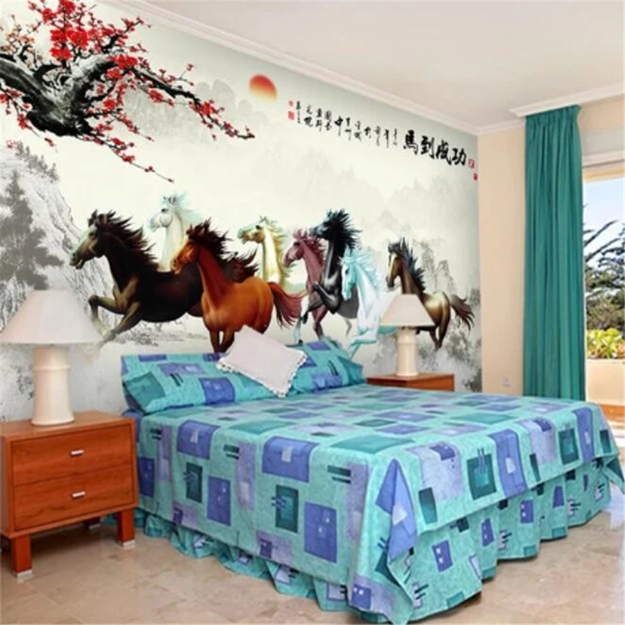 Custom wallpaper 3d murals papier peint horse to success eight horses full picture Chinese painting 3d TV background wall paper