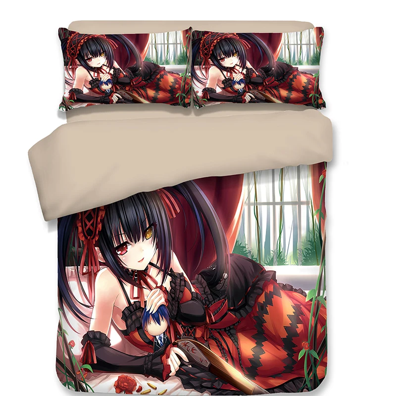 Imagem -04 - Conjunto de Cama Anime com Capa de Edredão e Fronha Data Viva Tokisaki Kurumi Consolador Luxo Capa de Edredão Fronha