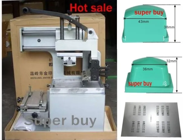 Pad Printer Printing Machine + Rubber Pads 2 pcs + Cliche Logo Making Package Combo