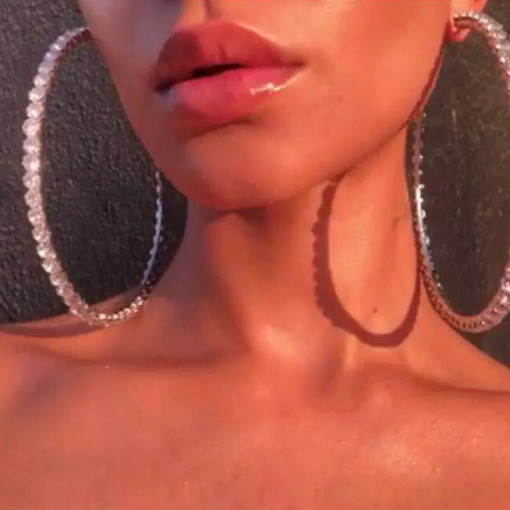 StoneFans Fashion 2024 Large Earrings Hoops Trendy Stunning Glass Rhinestone Gems Hoop Earrings For Women Jewelry image 3