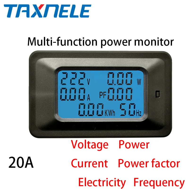 Multi-Function Power Monitor 20A 100A Digital AC 110~220V Voltage Current Power Monitor Power Factor Frequency Energy Meter