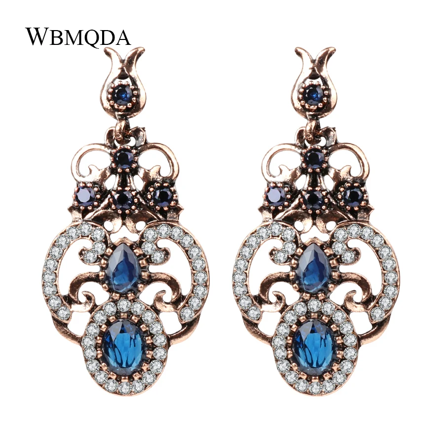 Wbmqda High Quality Boho Red Restin Crystal Antique Gold Drop Earrings Jewelry Gifts For Women Free Shipping