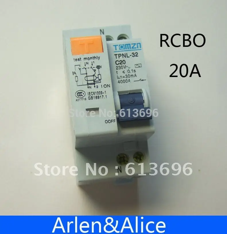 DPNL 1P + N 20A 230V ~ 50HZ/60HZ Disjuntor de corrente residual com proteção contra sobrecorrente e vazamento RCBO