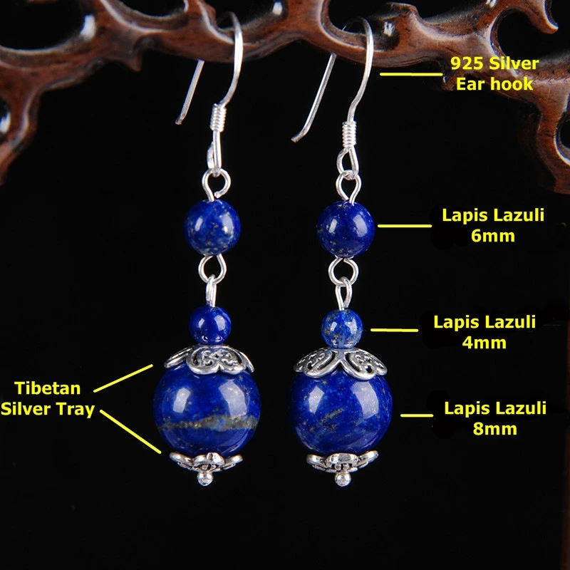 New Natural Lapis Lazuli Drop Earrings For Women Blue Beads Long Dangle Earring Vintage Bijoux Statement Earring Jewelry Gifts