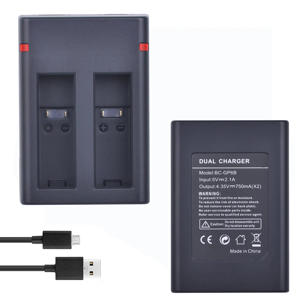 2x 2620mAh ASBBA-001 ASBBA 001 Battery and Dual USB Charger for Gopro Fusion 360-Degree Action Camera Batteries