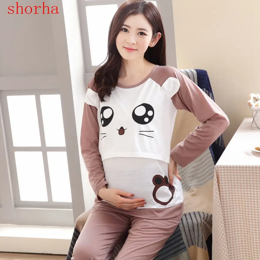 Maternity Clothes Maternity Nightgown Breastfeeding Pregnancy Sleepwear for Pregnant Women Nursing Pajamas Set Bear