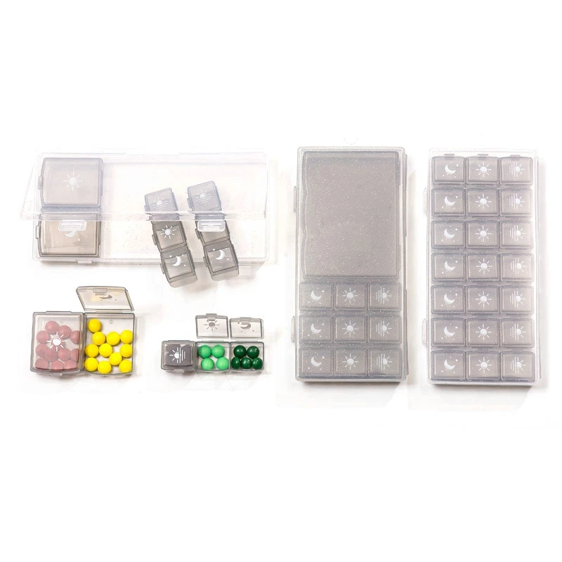 21 صندوق حبوب دواء صغير شفاف، حافظة طبية محمولة في أوائل الليل، سعة كبيرة، توزيع دواء الرعاية الصحية باللون الأبيض #2