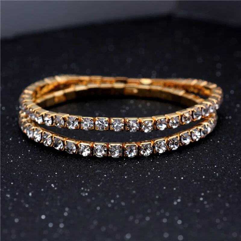 New Fashion Crystal Women\'s Bracelet Bangle Chains Crystal Gold Color Elastic Bracelets Hand Jewelry Wedding Accessories