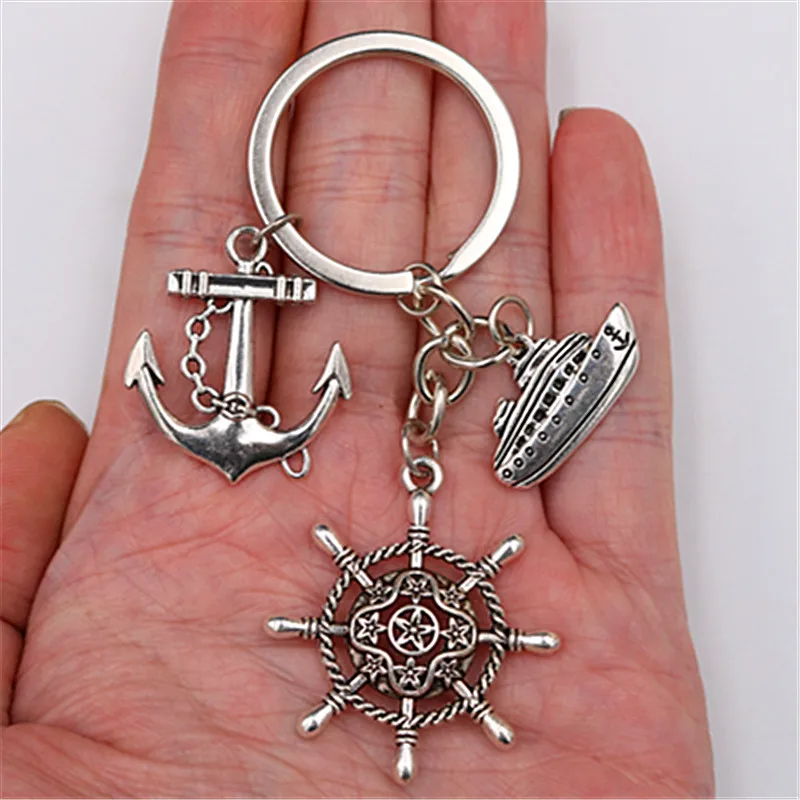 1pc Rudder Ship Anchor Ship Pendant I Love Sea Charm Keychain DIY Creative Handmade Alloy Key Chain A1534