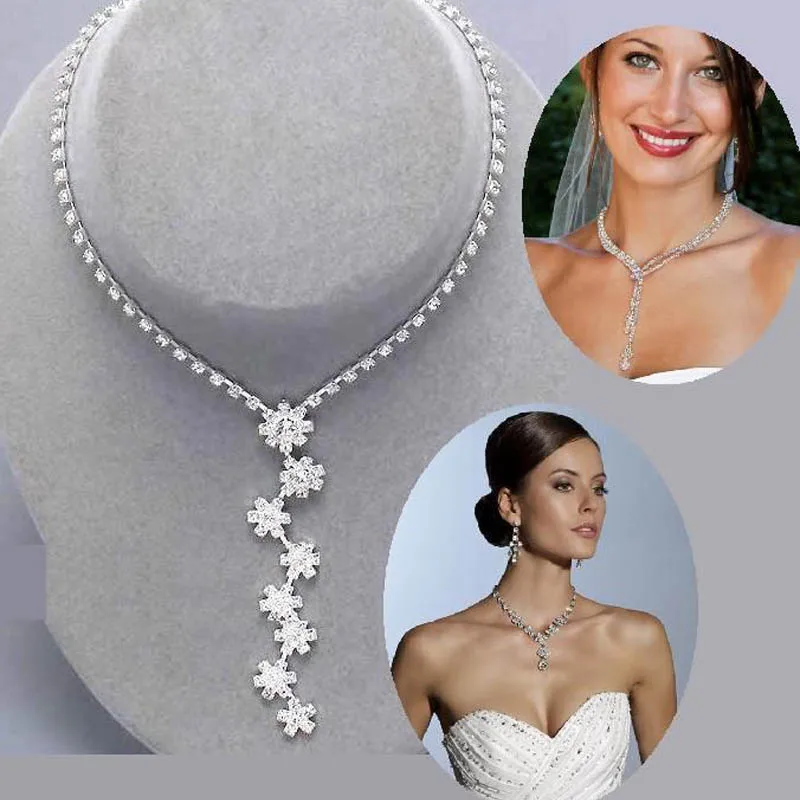 BLIJERY Fashion Bridesmaid Bridal Jewelry Sets for Women Rhinestone Crystal Necklace Earrings Sets Prom Wedding Jewelry Sets