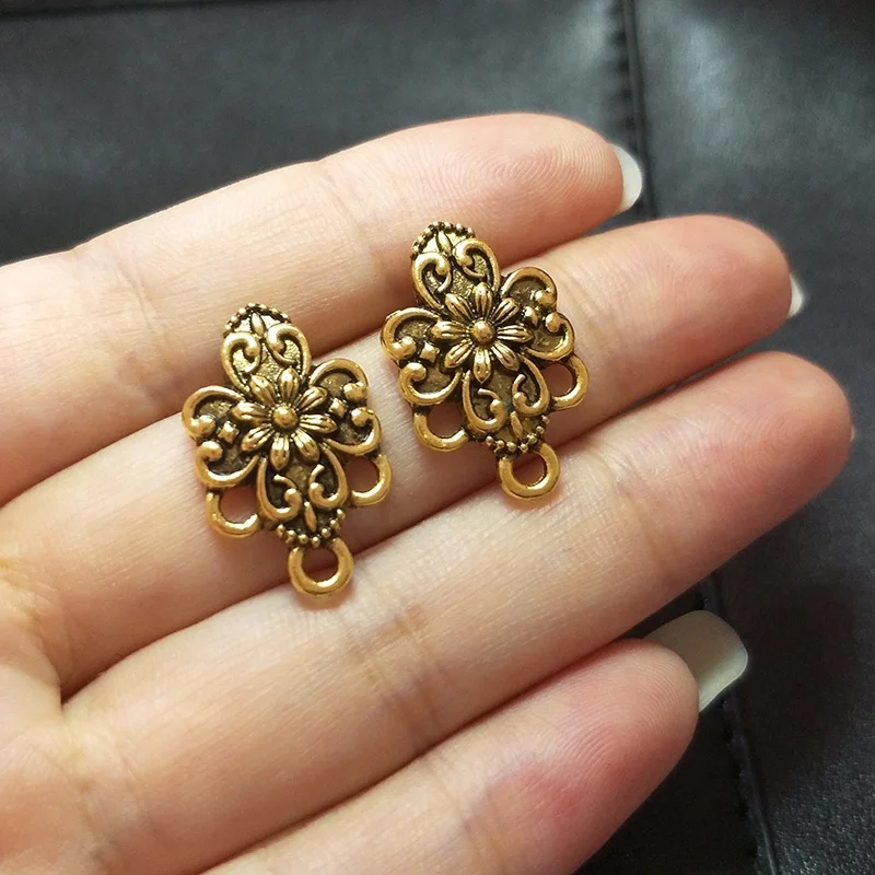 New 6pcs 13*22MM Zinc Alloy Retro Gold Crosswise Earring Base Earring Connector for DIY Earrings Accessories