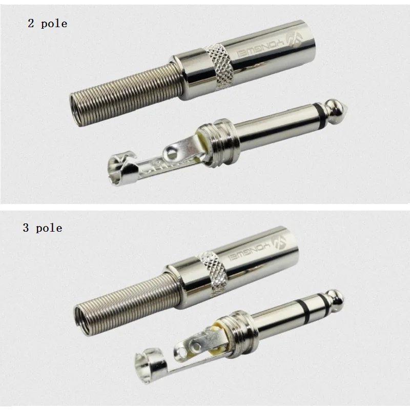 ขั้วต่อสายไฟหัวแร้งโลหะแบบ2/3มม. 6.35มม. ปลั๊กตัวผู้สำหรับไมโครโฟนลำโพงกีตาร์