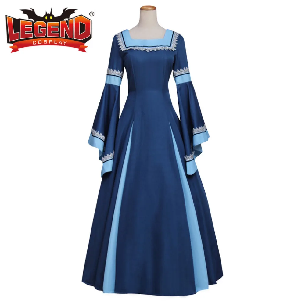 Blue Medieval Renaissance Gothic Victorian Dress Ball Gown Adult Halloween Cosplay Costume