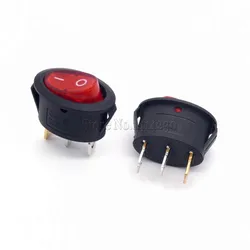 10PCS 2 Position 3 Pins Mini Oval Rocker Switch ON-OFF AC 6A 250V 10A 125V With Red Light For Kettle Button Switch