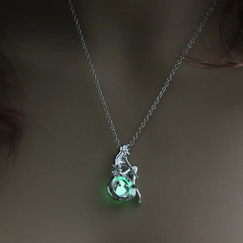 Luxury Glow In The Dark Mermaid Necklaces Glowing Hollow Pearl Cage Pendant Chains For Women Fashion Luminous Jewelry