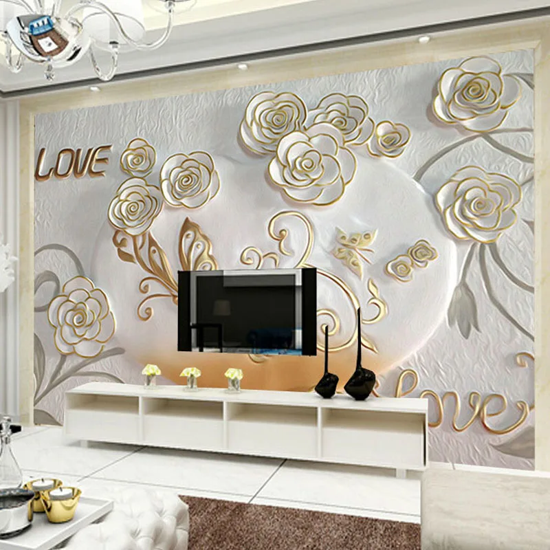 

Custom 3D Stereo Relief Love Rose Flowers Mural Wallpaper Living Room TV Sofa Bedroom Background Wall Painting Papel De Parede