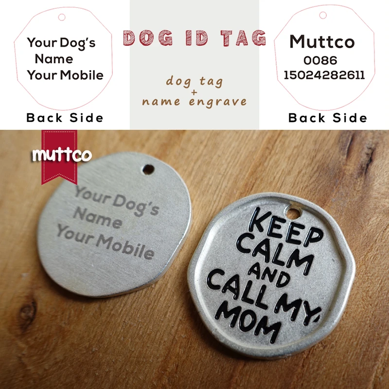 wholesale Laser engraving functional kirsite metal self-design letter engrave lettering round dog id tag carve dogs name & tel