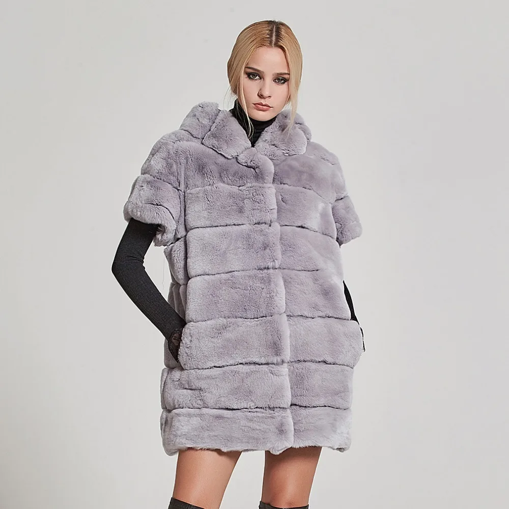 Women's Real Fur Coat Real Rex rabbit Fur Coat with Sheep Leather Sleeve Winter Leather Down Coat Fur Story 17153